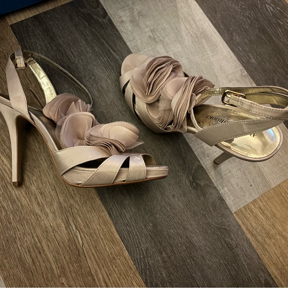 Audrey Brooke Blush Pink Heels with Floral Accents